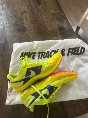 Nike Kids Neon Yellow and Navy Track Spikes